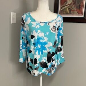 Clara Sun Woo Womens Blue Black Floral Ruffle tie sleeve top blouse Size Medium